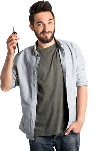 a happy man holding car keys