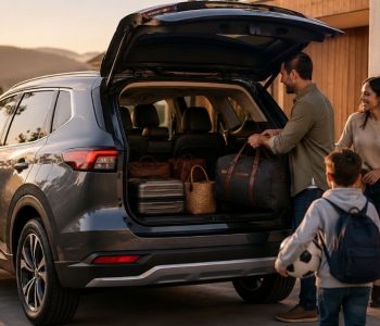 Family SUVs in Australia parked outside a home during a family road trip